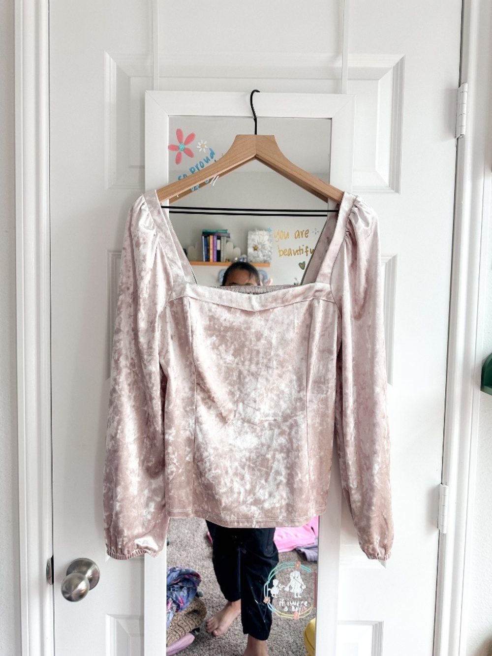 Anthropologie Crushed Velvet Square-Neck Blouse in Dusty Rose L